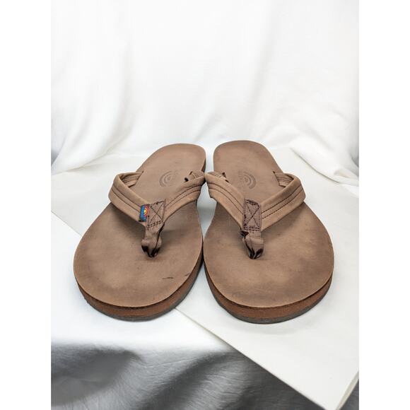 Rainbow Flip Flops Thong Sandals Mens XXL Brown Leather Surfer Beachy Resort - Picture 2 of 8